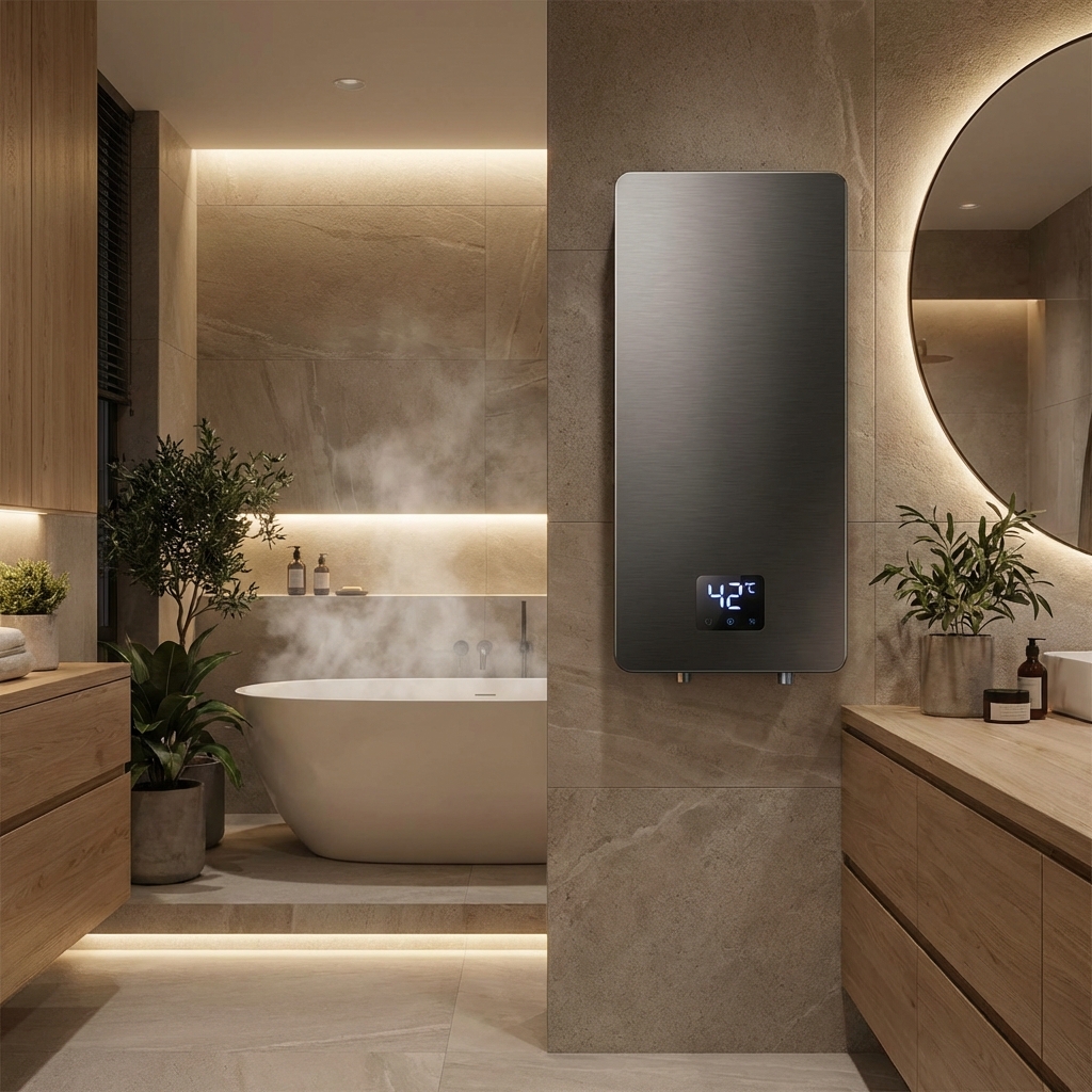 Termo eléctrico moderno en baño