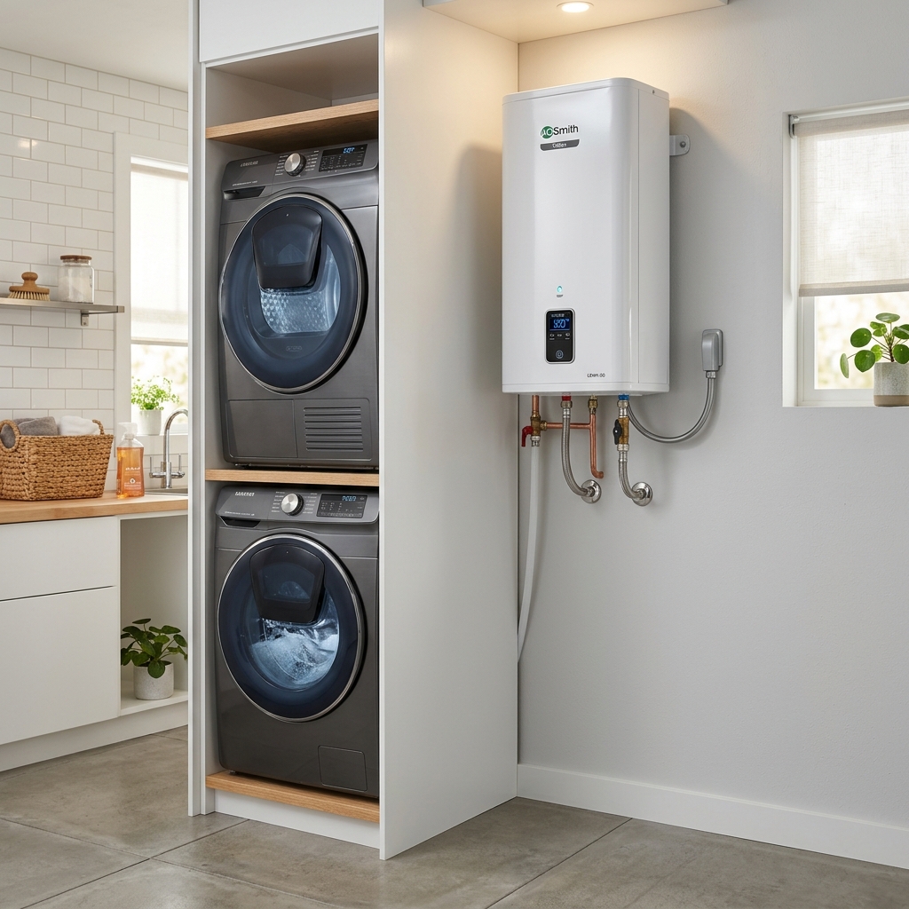 Termo eléctrico vertical para agua caliente instalado en el hogar