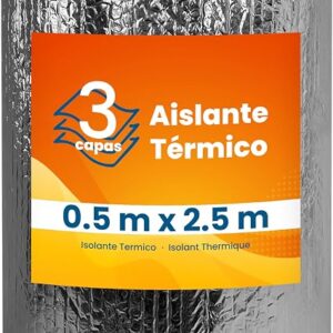 Aislante reflexivo de aluminio y burbujas de 0,5 × 2,5 m