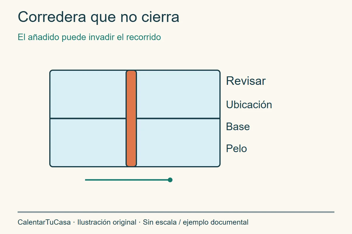Ventana corredera con una tira añadida destacada y flecha del movimiento