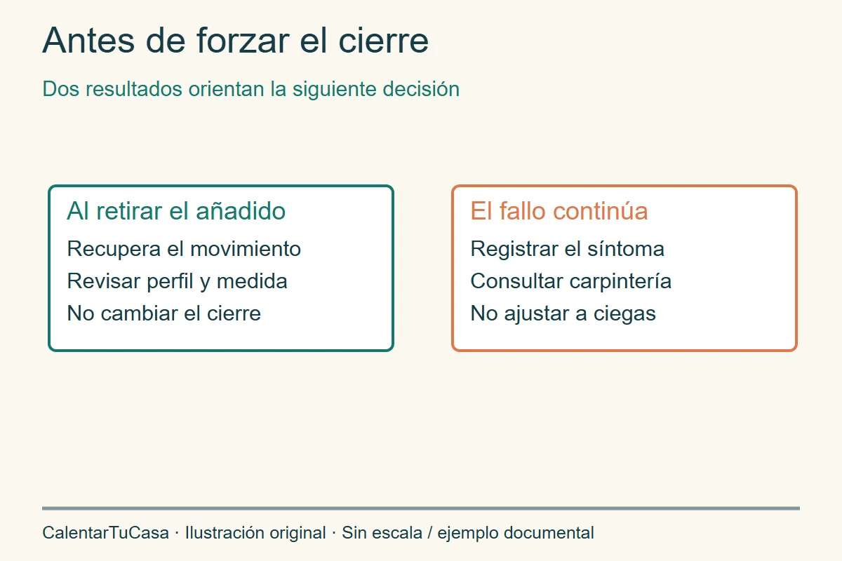 Dos ramas de diagnóstico según el movimiento al retirar el añadido
